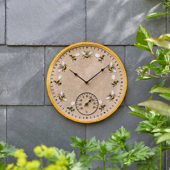 12in Bees Wall Clock and Thermometer