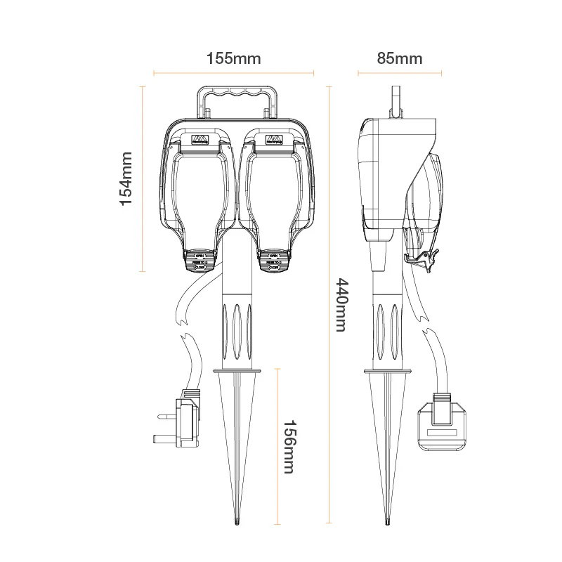 15M Weatherproof IP Rated Garden Spike Extension Lead - Image 3