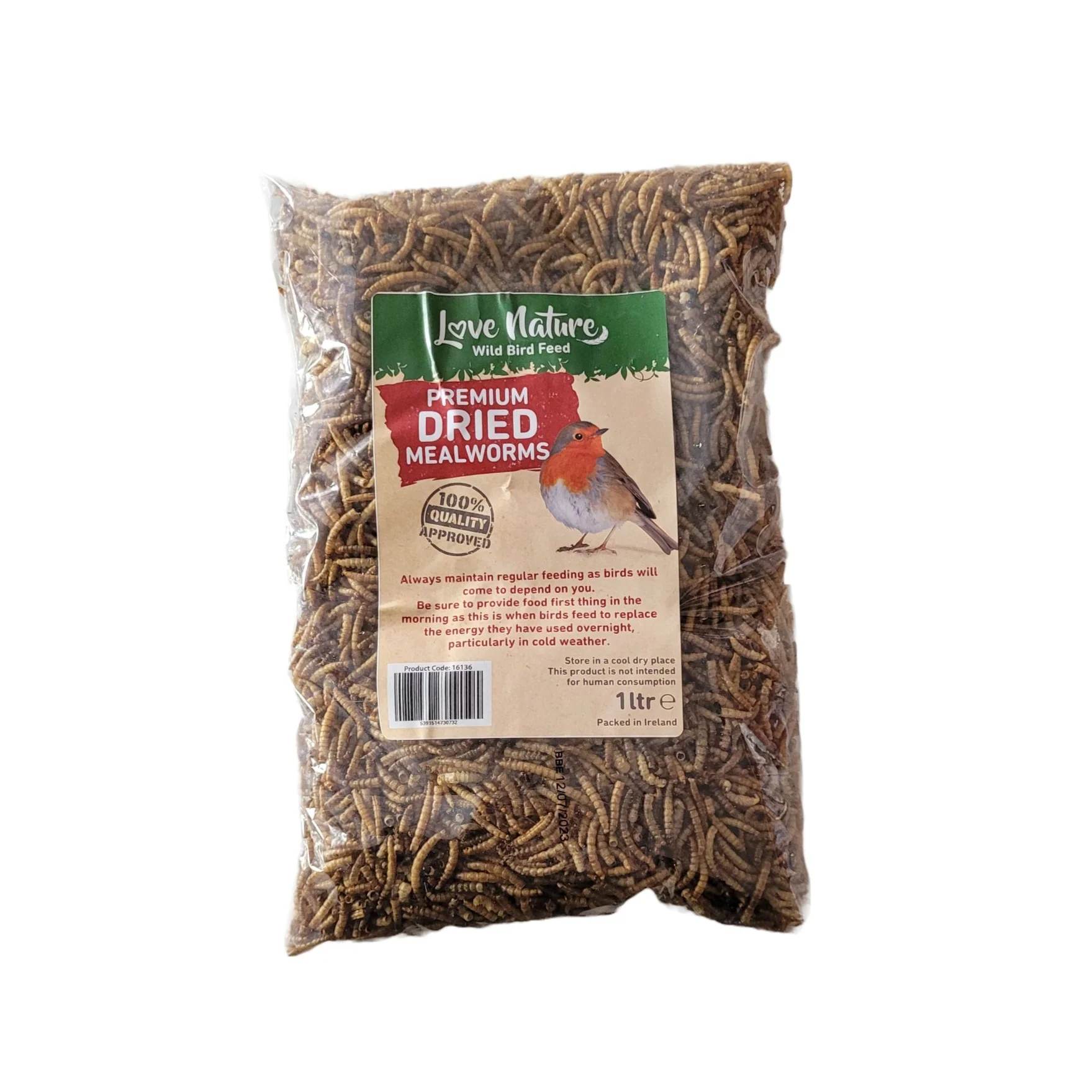 Love Nature Dried Mealworms 1L – High-Energy Protein for Garden Birds