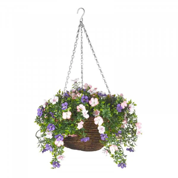 30cm Artificial Banana Braid Hanging Basket - Petunias - Image 2