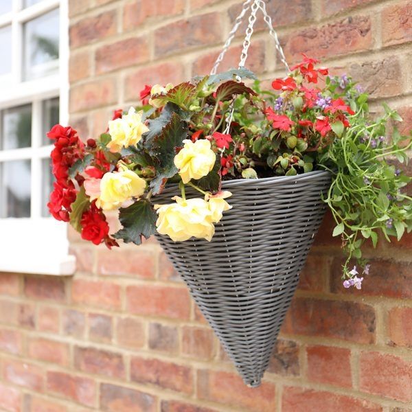 35 cm / 14" Rattan Effect Cone Hanging Basket - Image 2