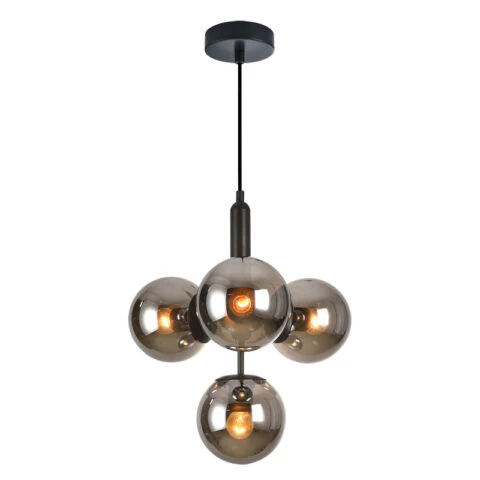 4-Light Planet Ceiling Pendant – Black with Smoke Glass
