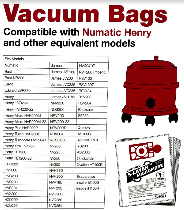 Qualtex Bag No. NVM-1CH 604015 & 907075 Microfibre Vacuum Cleaner Bag Numatic Henry Hoover 10 Pack - Image 2