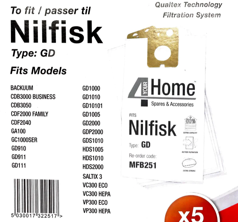 4YourHome Bag No. MFB251 Vacuum Cleaner Bags Nilfisk GD - Family, Business, VP300, Saltix, Buckuum - Image 2