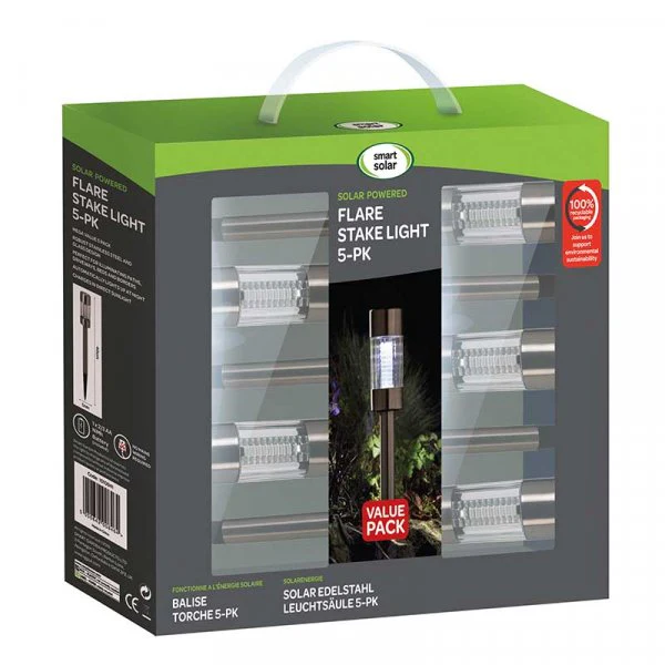 5 Pack Flare Stainless Steel Solar Garden Stake Light - Image 3