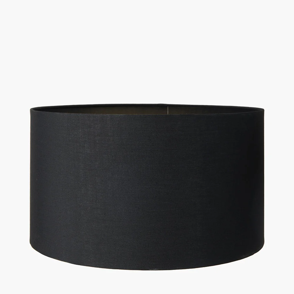 Alejo Black and White Stripe Conical Resin Table Lamp Base with Harry 35cm Black Cotton Mix Cylinder Lampshade - Image 2