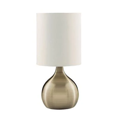 ANTIQUE BRASS TOUCH TABLE LAMP WITH WHITE FABRIC SHADE
