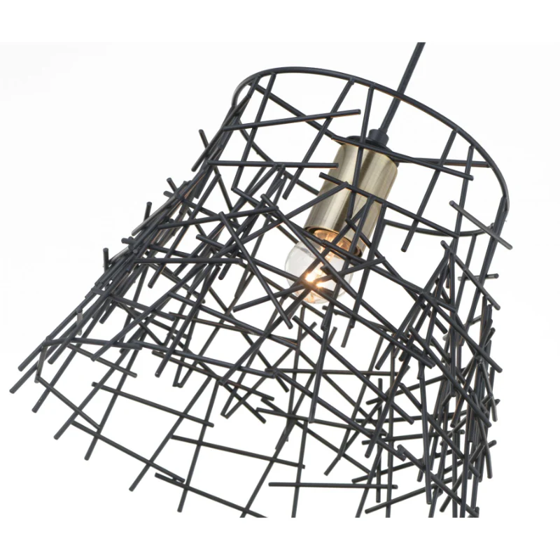 Bambu 1 Light Black Metal Pendant Antique Brass Ceiling Light - Image 2