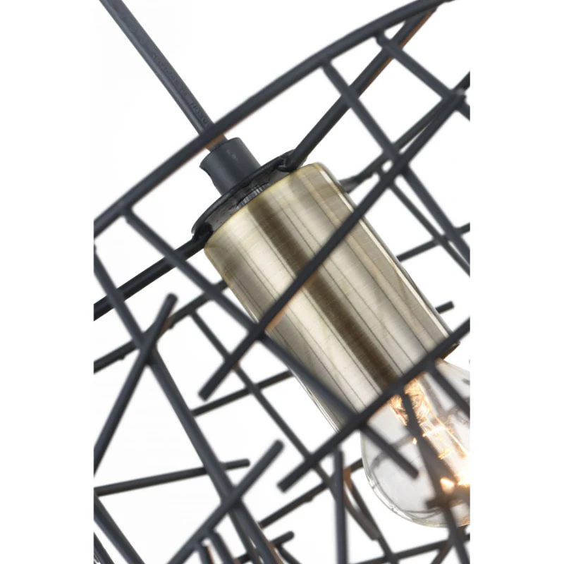 Bambu 1 Light Black Metal Pendant Antique Brass Ceiling Light - Image 4