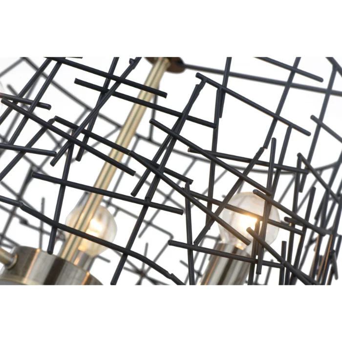 Bambu 3 Light Black Metal Pendant Antique Brass Ceiling Light - Image 5