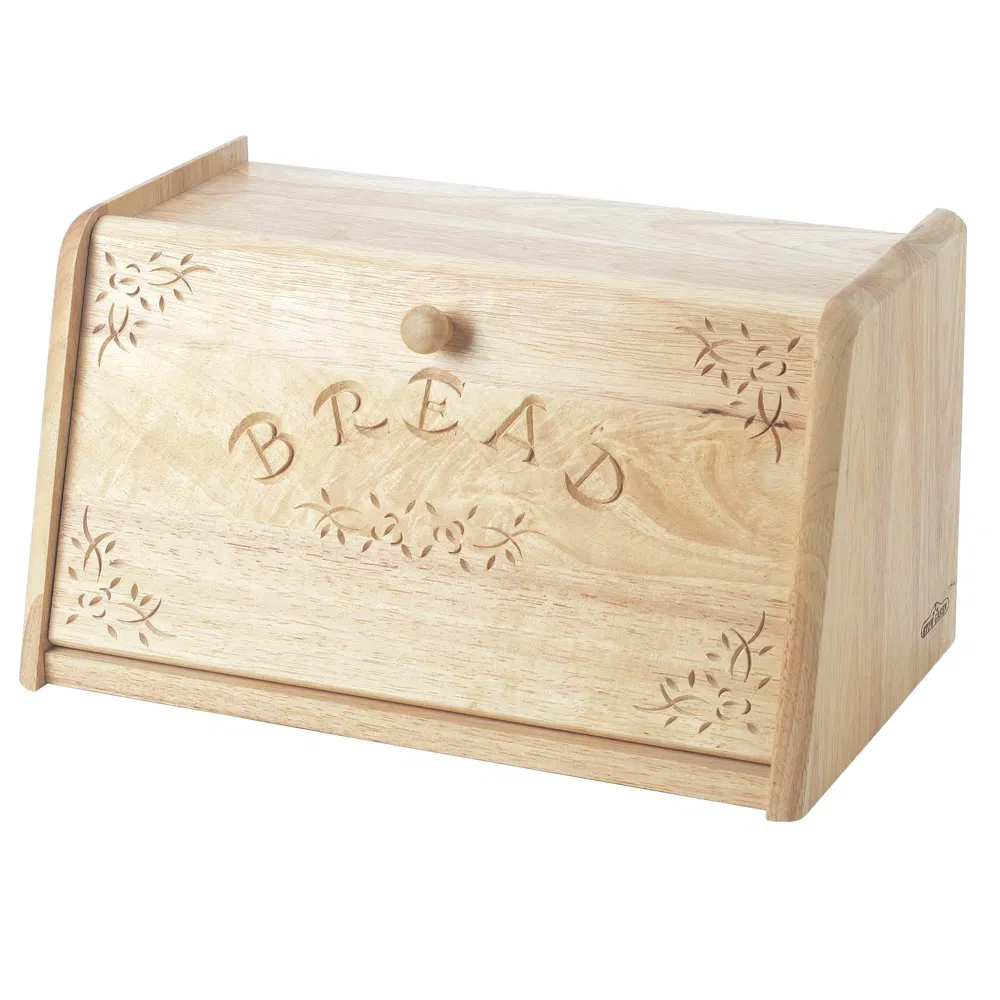Beechwood Carved Drop Front Bread Bin