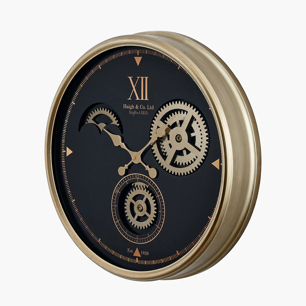 Black and Champagne Gold Wood Working Cog Wall Clock - Image 2