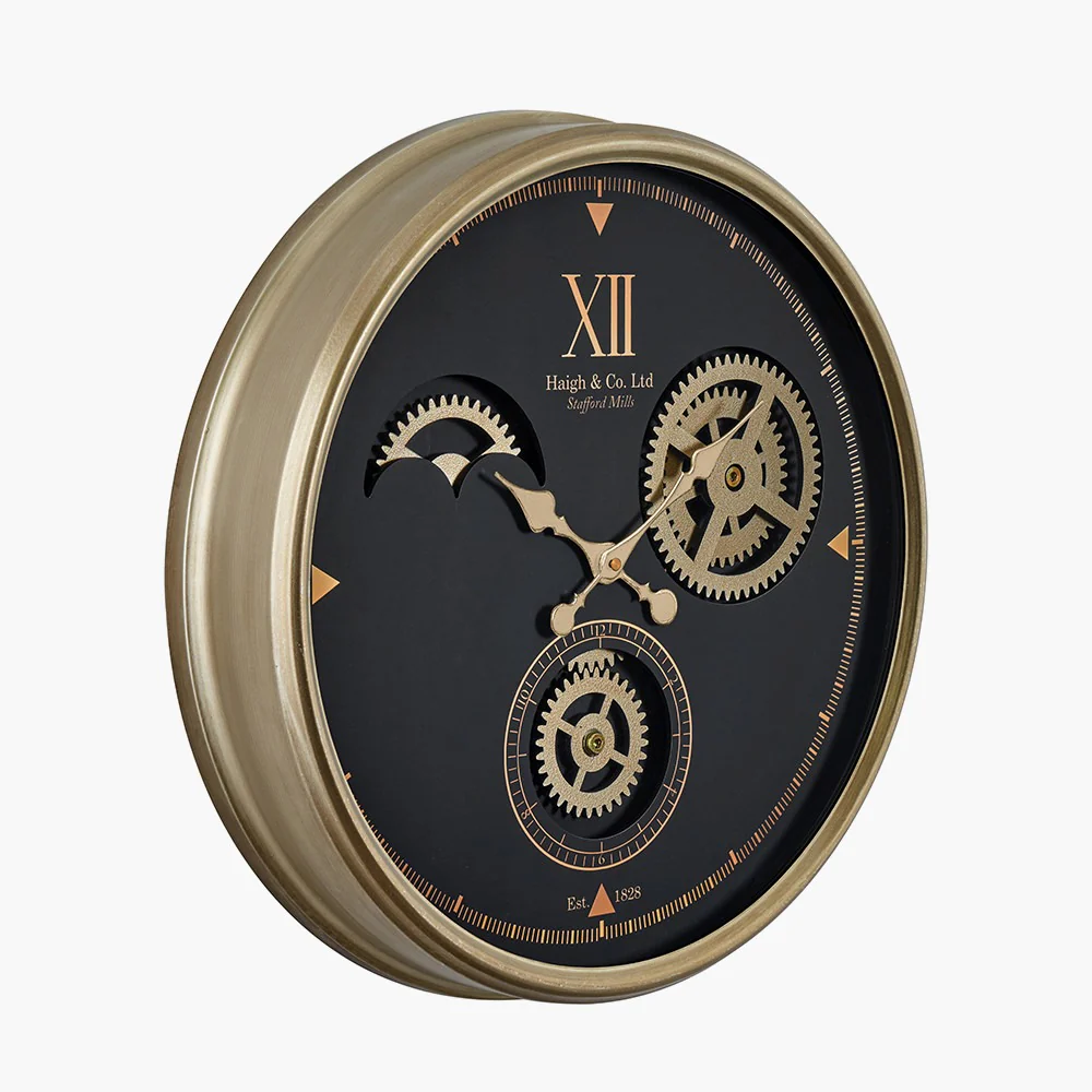 Black and Champagne Gold Wood Working Cog Wall Clock - Image 3