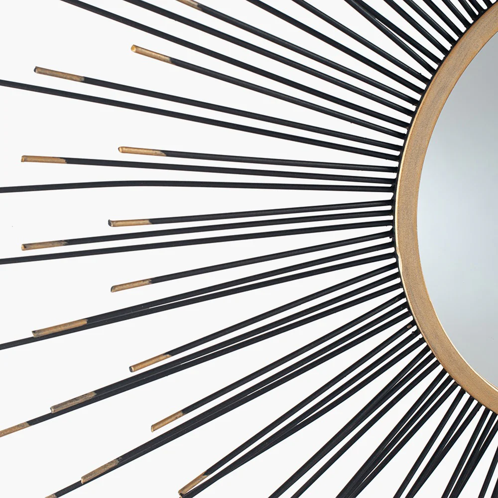 Black and Gold Metal Starburst Design Round Wall Mirror - Image 4