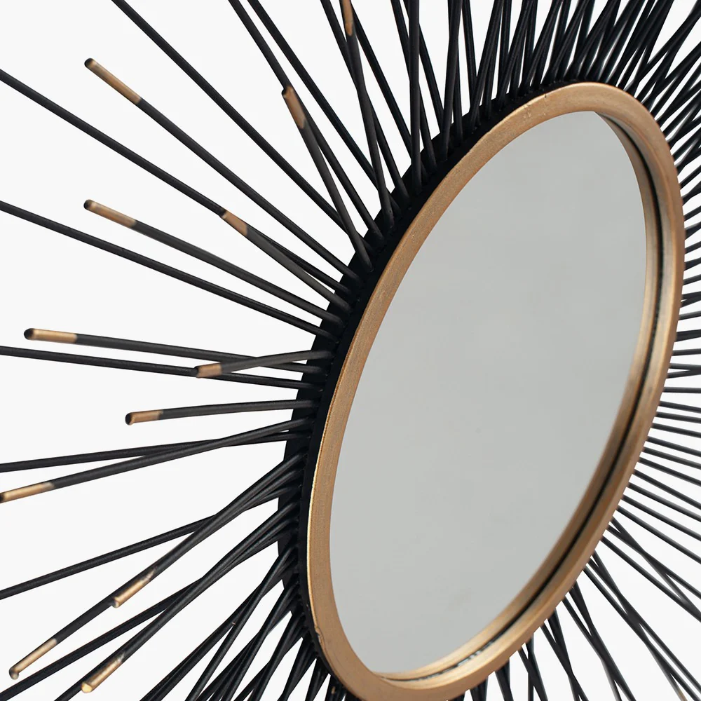 Black and Gold Metal Starburst Design Round Wall Mirror - Image 6