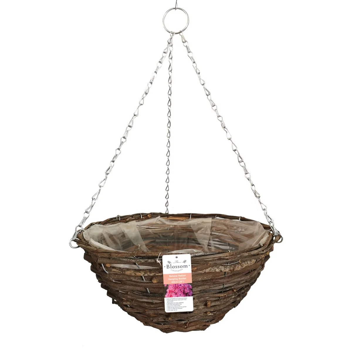 Blossom Rattan Hanging Basket Natural 40cm