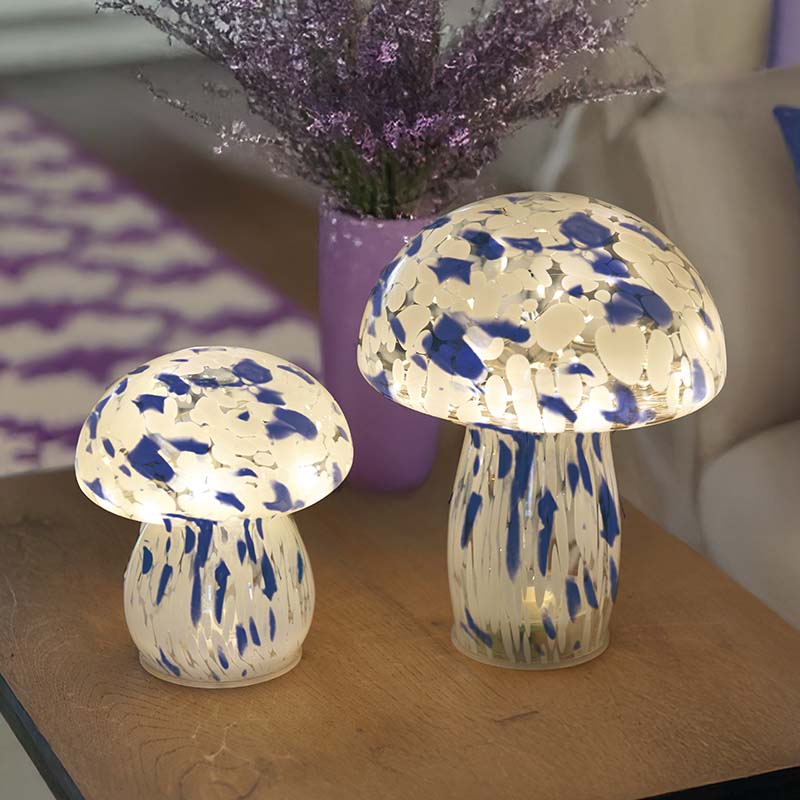 Blue & White GlassArt Mushroom  -  Large