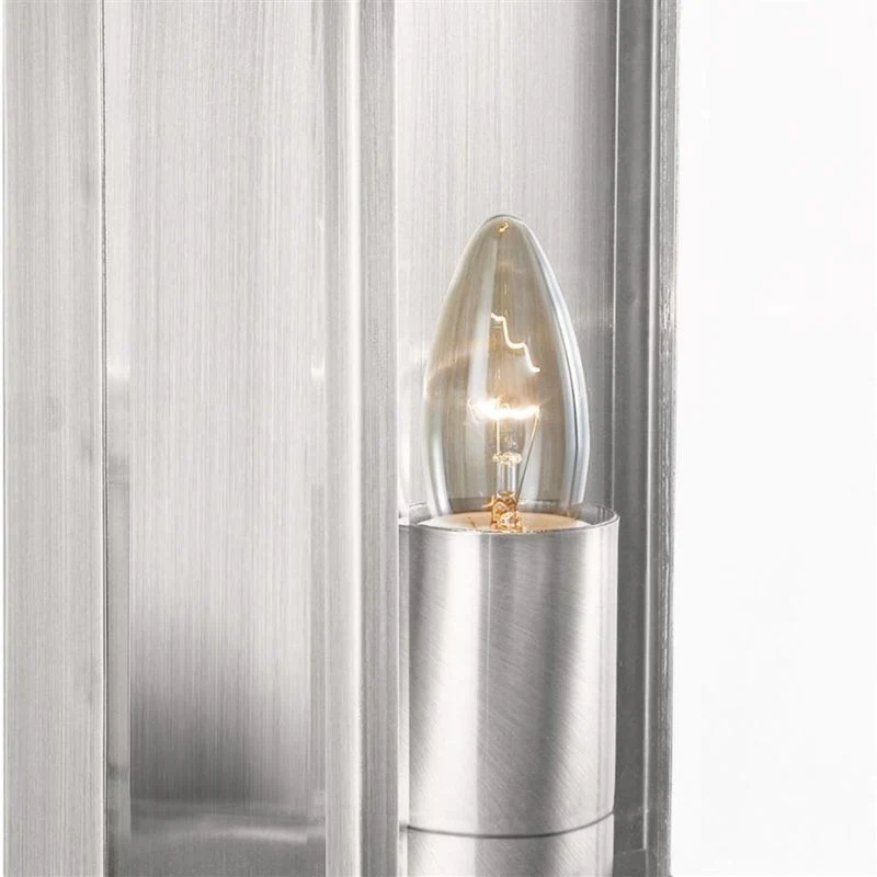 Box Outdoor Wall Light - Satin Silver Metal & Glass - Image 2