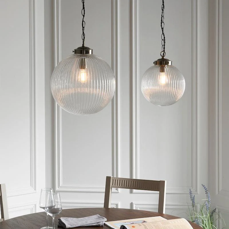Brydon 1 Light Pendant Ribbed Glass & Antique Brass - Image 3