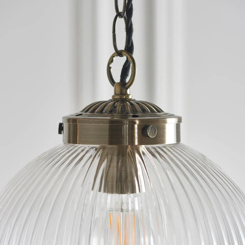 Brydon 1 Light Pendant Ribbed Glass & Antique Brass - Image 4