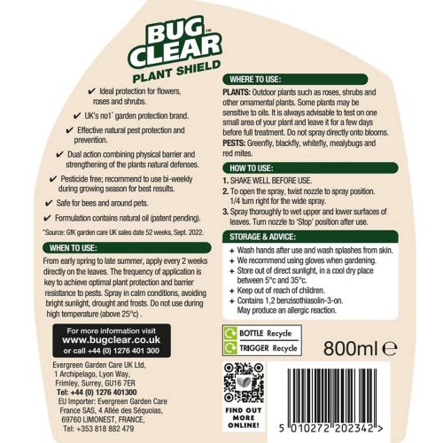 Bug Clear Plant Shield Spray Pesticide Free Bug Killer Blackfly Whitefly 800ml - Image 3