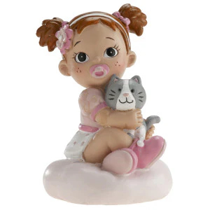 Baptism Cake Figurine Girl With Cat 10cm