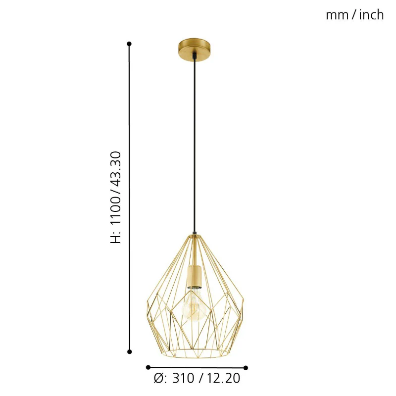Carlton Pendant Ceiling Light – Gold Finish - Image 3