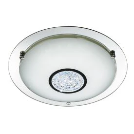 CHROME 24 LED FLUSH LIGHT WITH WHITE GLASS SHADE & CRYSTAL INNER