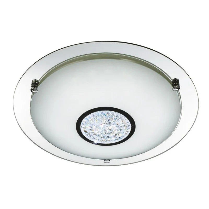 CHROME 36 LED FLUSH LIGHT WITH WHITE GLASS SHADE & CRYSTAL INNER DECORATION