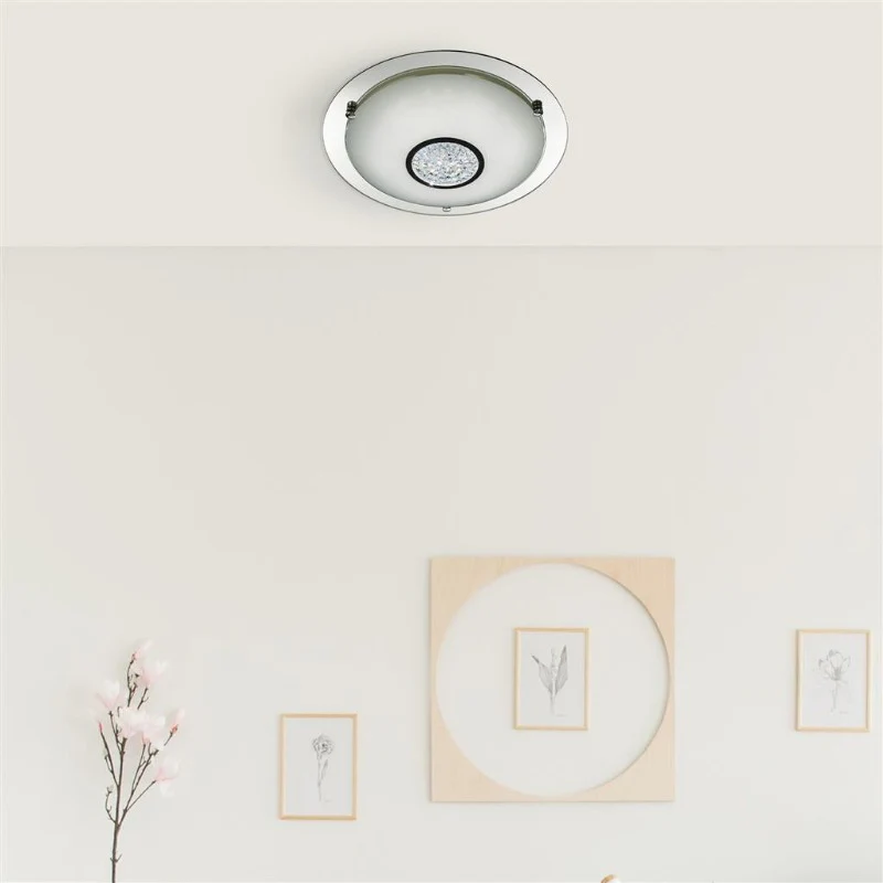 CHROME 36 LED FLUSH LIGHT WITH WHITE GLASS SHADE & CRYSTAL INNER DECORATION - Image 2