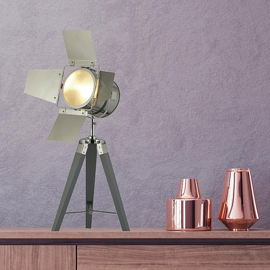 Chrome & Grey Spotlight Tripod Table Lamp - Image 2