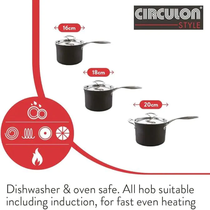Circulon Style Hard Anodised 3 Piece Saucepan Set - Image 5