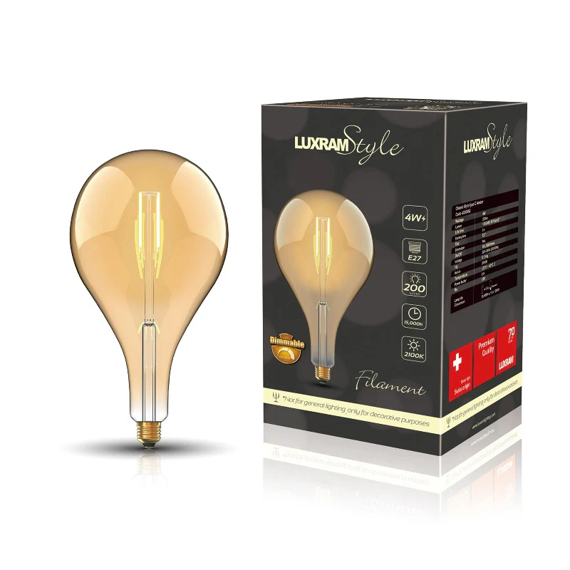 Classic Style Bulb LED Type C E27 Dimmable 220-240V 4W 2100K, 200lm, Amber Finish, 3yrs Warranty (3LT520M)