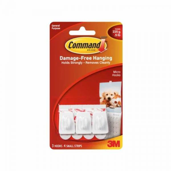3M Command Hanging Micro Hooks - 3 Micro Hooks - 225g