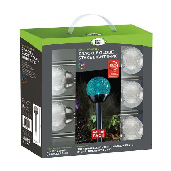 Crackle Globe Stainless Steel Solar Garden Light 5 Pack - Image 3
