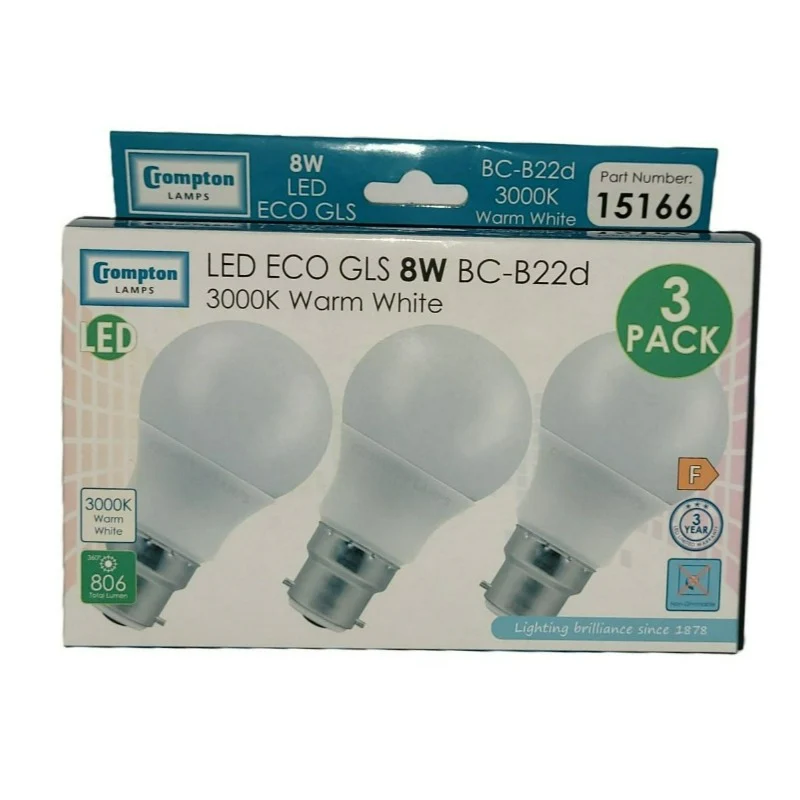 Crompton LED Bulbs B22 8W Warm White – 3 Pack - Image 2