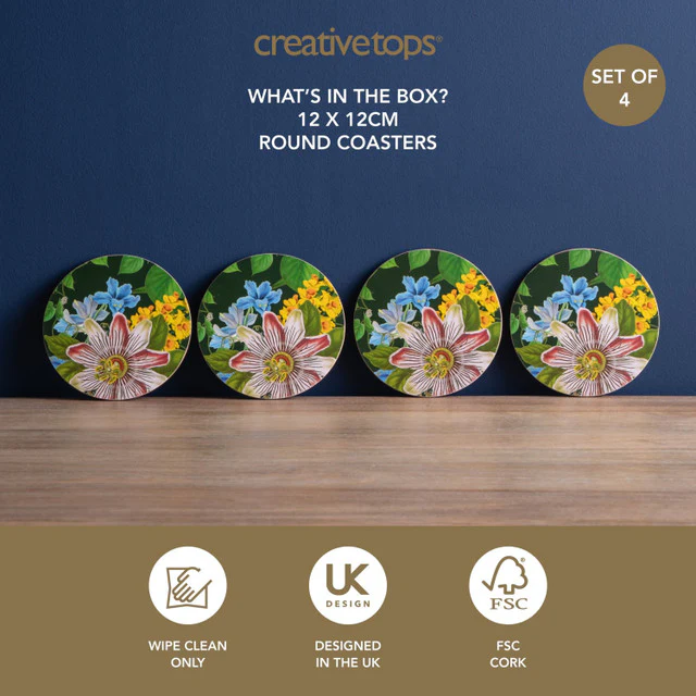 Creative Tops Floral Pack of 4 Premium Round Coasters - Image 3