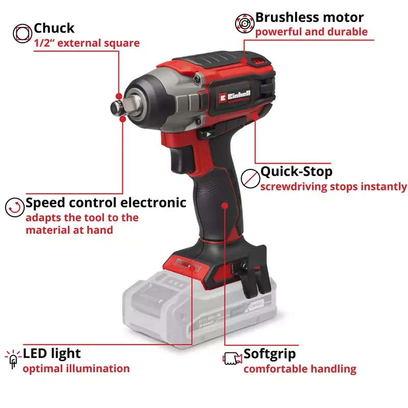 Einhell 18v 230Nm Professional Brushless Impact Wrench, Body Only - Image 3