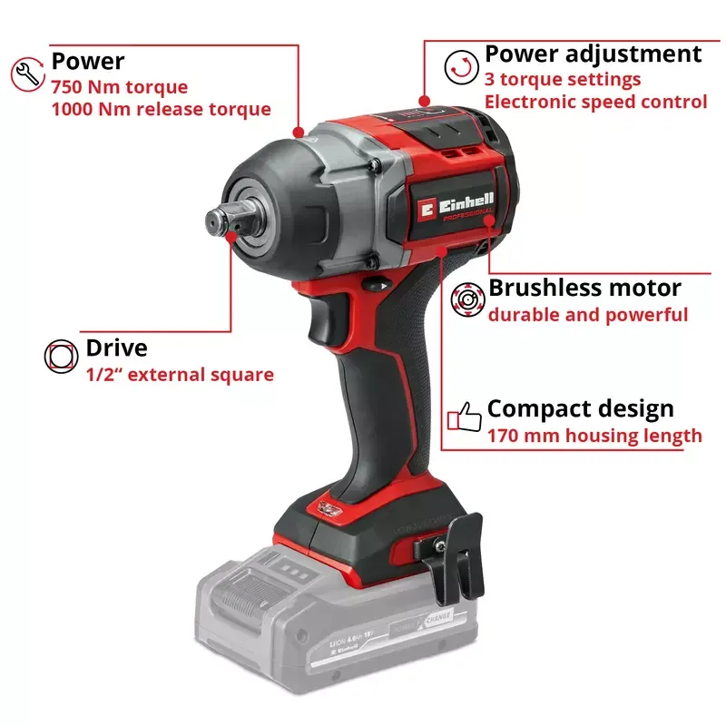 Einhell 18V 750Nm Professional Brushless 3 Speed Compact Impact Wrench Body Only - Image 2