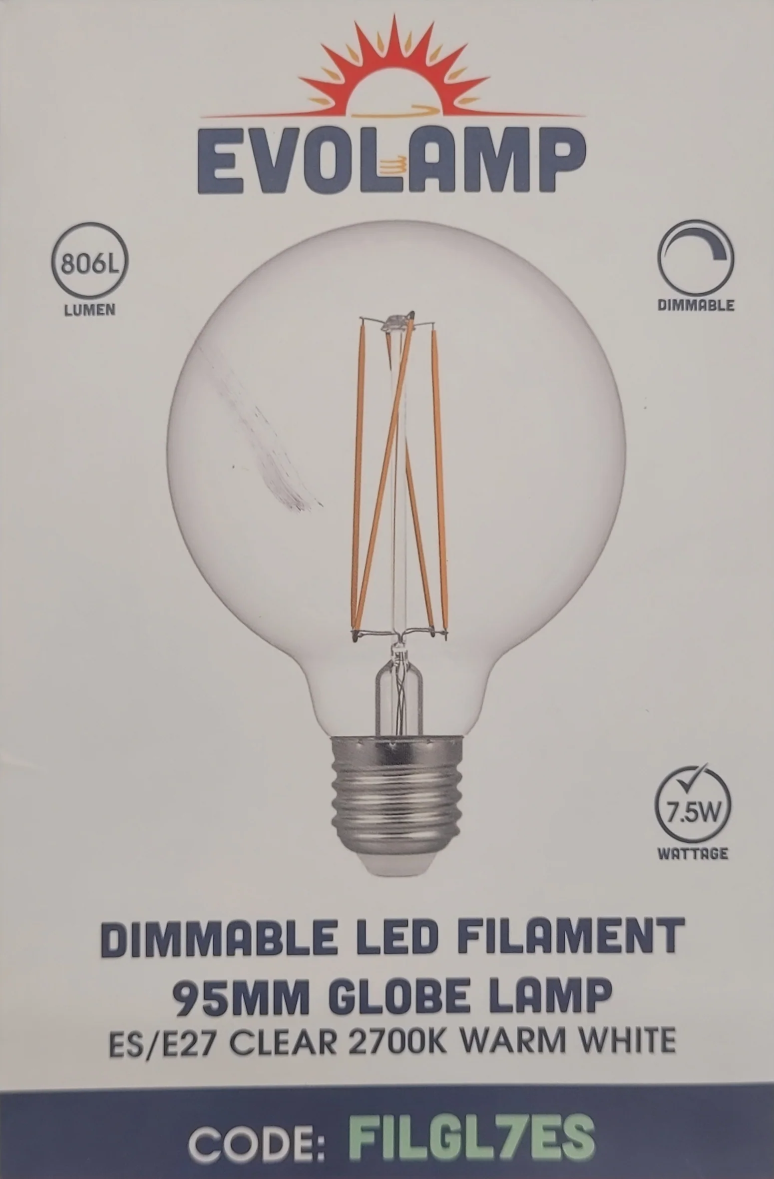 EvoLamp Filament Globe Bulb G95 7.5W E27 – Dimmable