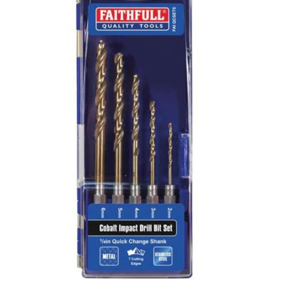 Faithfull HSSE M35 Cobalt Quick-Change Impact Drill Bit Set 5 Piece - Image 2