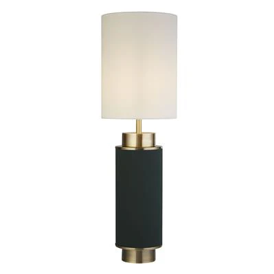 Flask Table Lamp - Dark Green & Antique Brass, White Shade