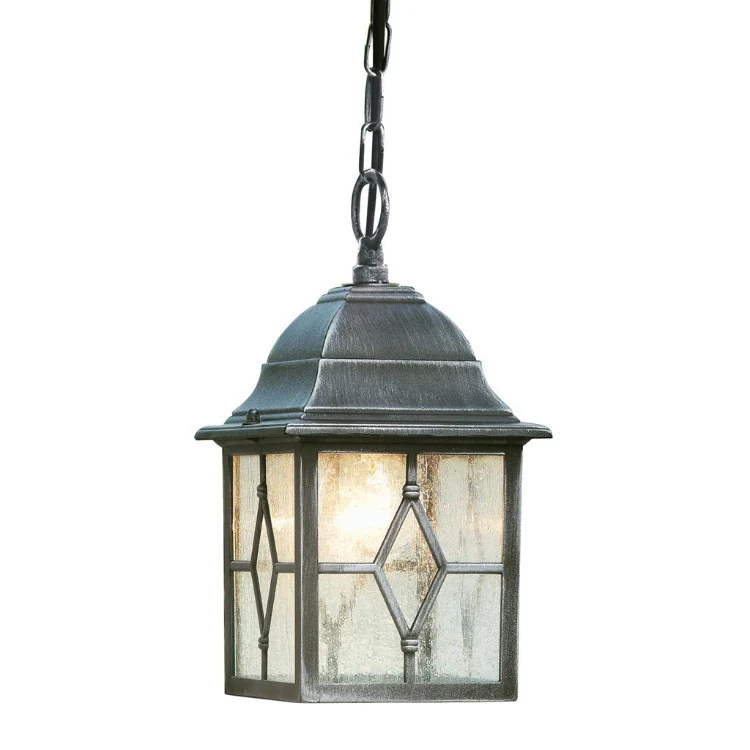 Genoa Outdoor Pendant Light - Black Silver Metal & Leaded Glass