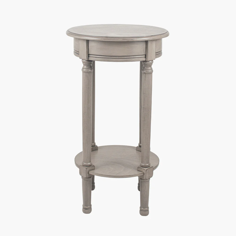 Heritage Taupe Pine Wood Round Accent Table - Image 3