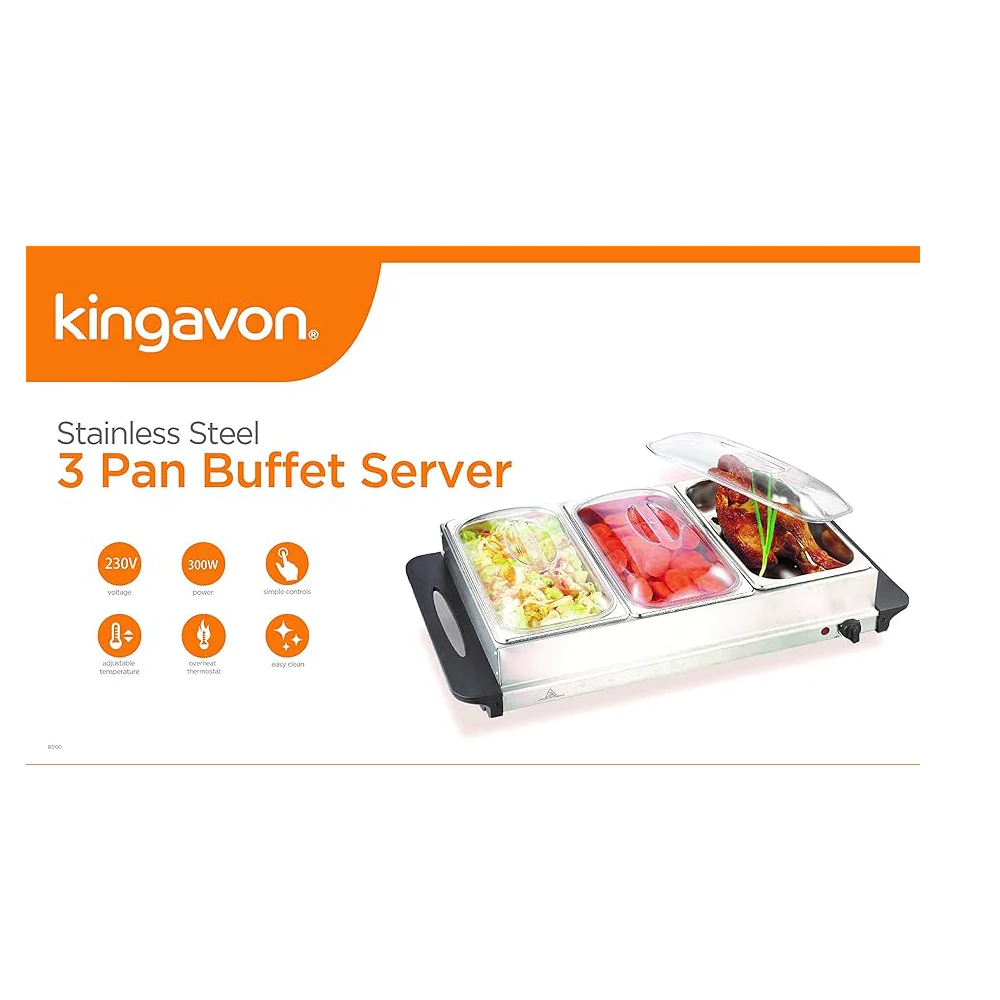 Kingavon 3 Pan Stainless Steel Buffet Server - Image 2