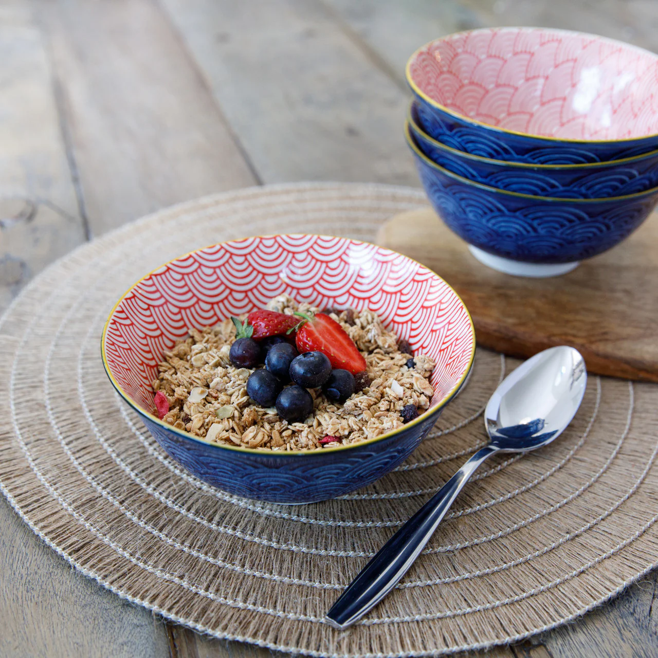 KitchenCraft Blue Arched Pattern Ceramic Bowls - Image 3