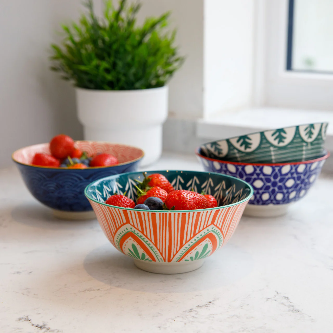 KitchenCraft Blue Arched Pattern Ceramic Bowls - Image 5