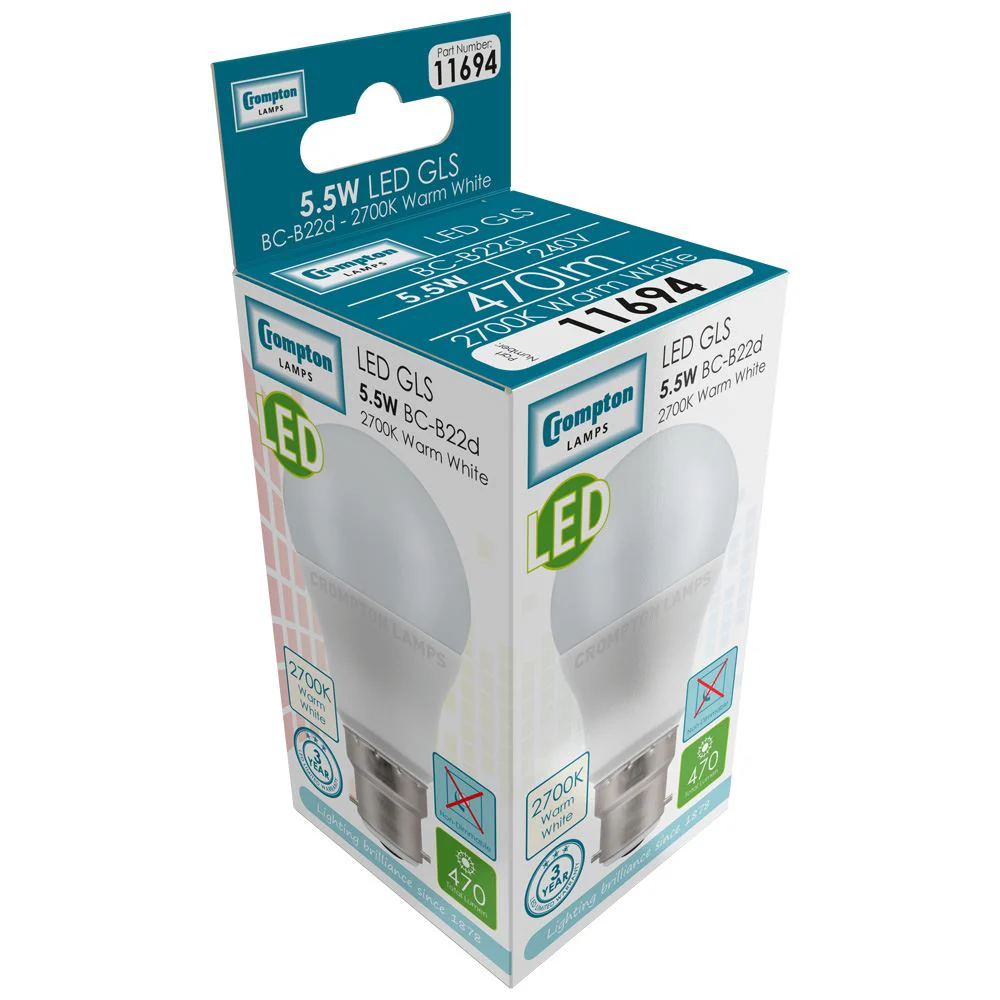 LED GLS Thermal Plastic • 5.5W • 2700K • BC-B22d - Image 2