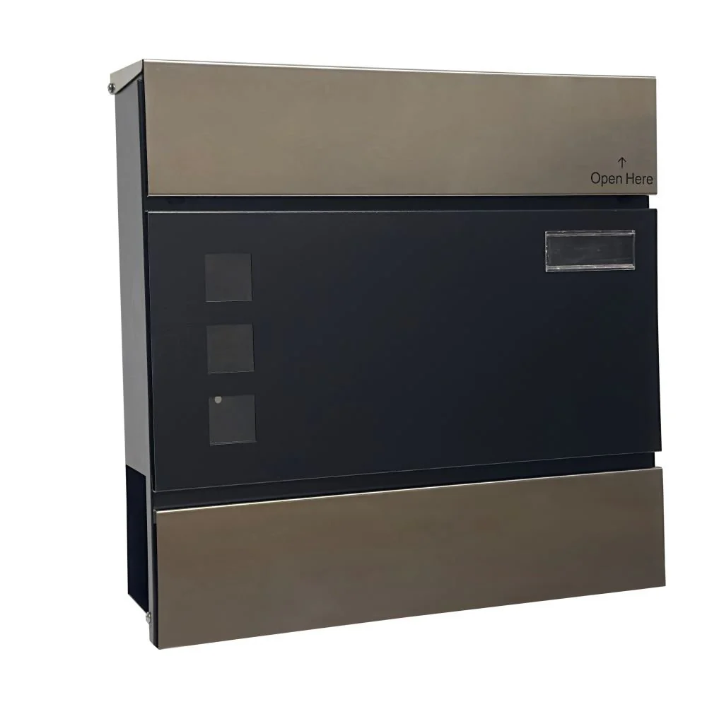 Manor Black Galvanised & Stainless Steel Postbox