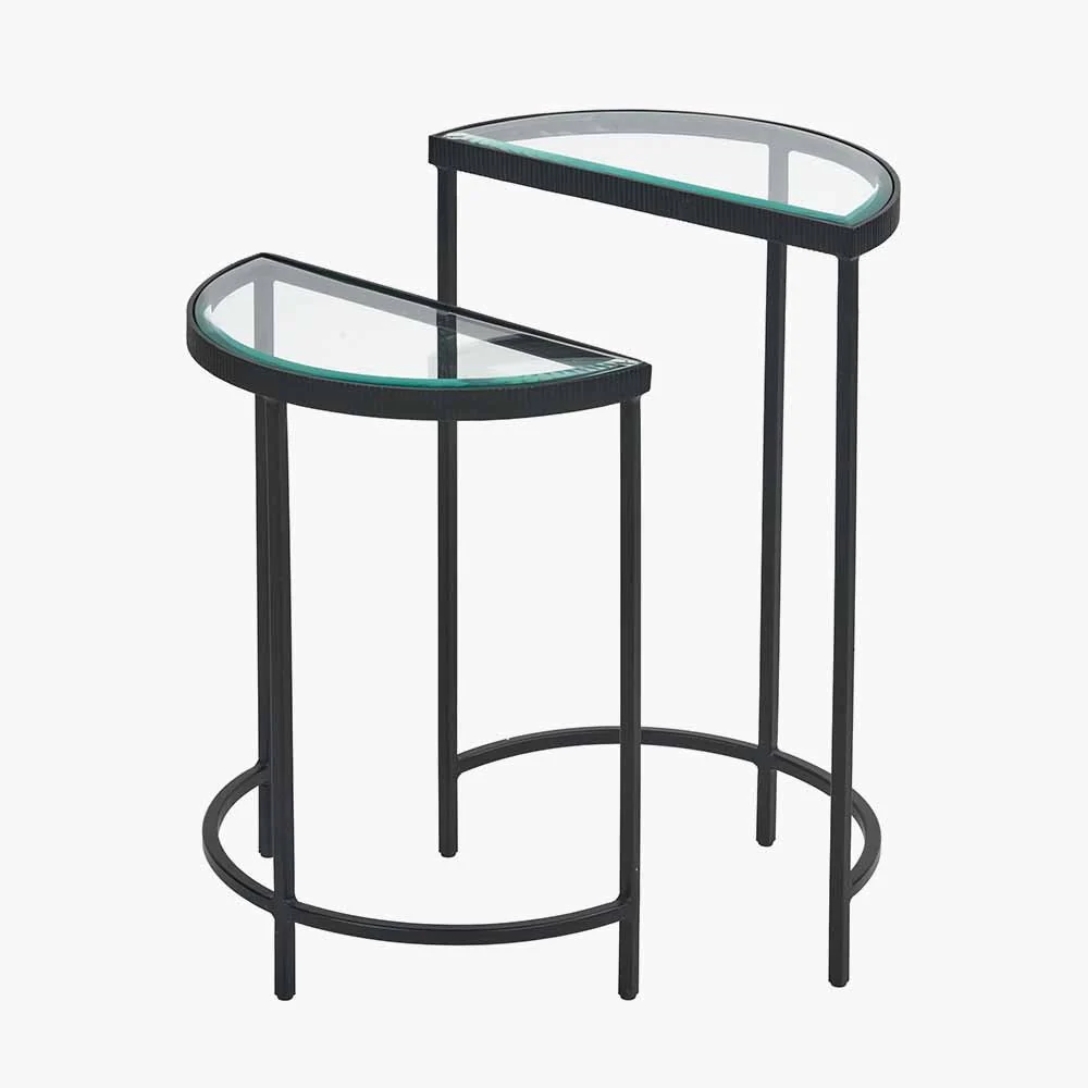 Marazzi S/2 Bevelled Glass and Black Metal Half Moon Side Tables - Image 4